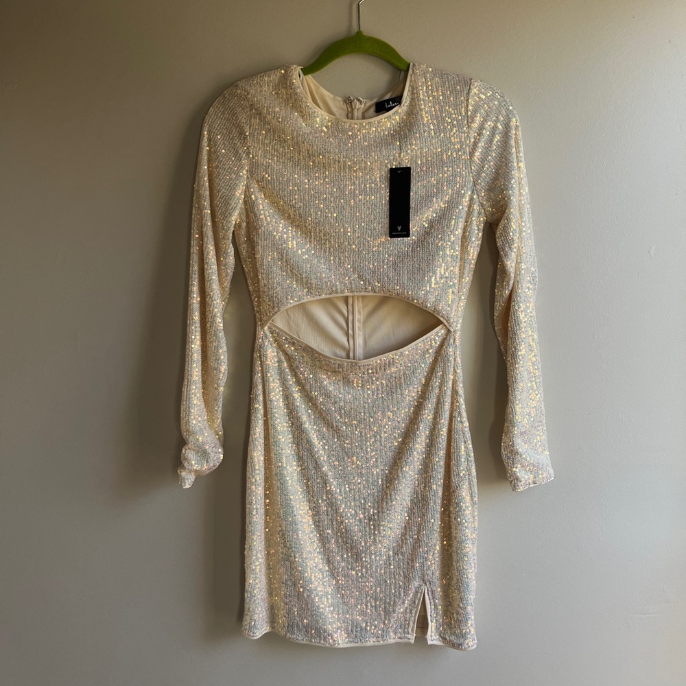 Lulus Long Sleeve Cut Out Mini Sequin Dress Size M